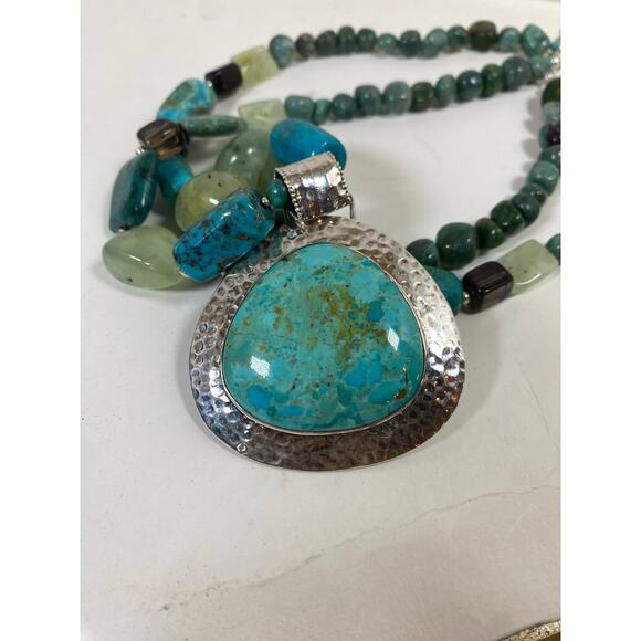 Barse Sterling Large Turquoise Pendant with Beaded Necklace- 18" - Picture 5 of 8